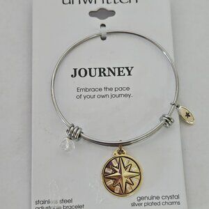 Unwritten Clear Crystal Compass Rose Charm Bangle Bracelet in Silver & Gold Tone